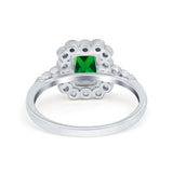 Halo Radiant Cut Wedding Ring Simulated Cubic Zirconia 925 Sterling Silver