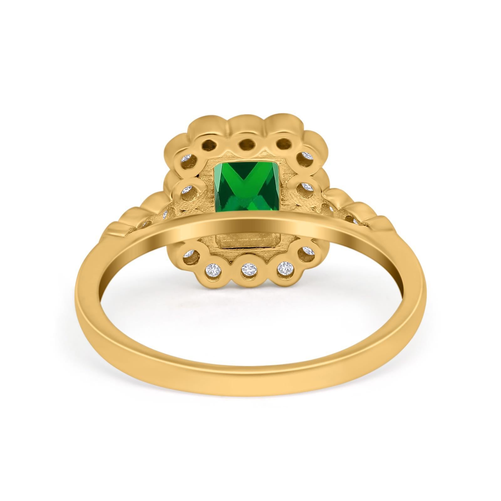 Halo Radiant Cut Wedding Ring Simulated Cubic Zirconia 925 Sterling Silver