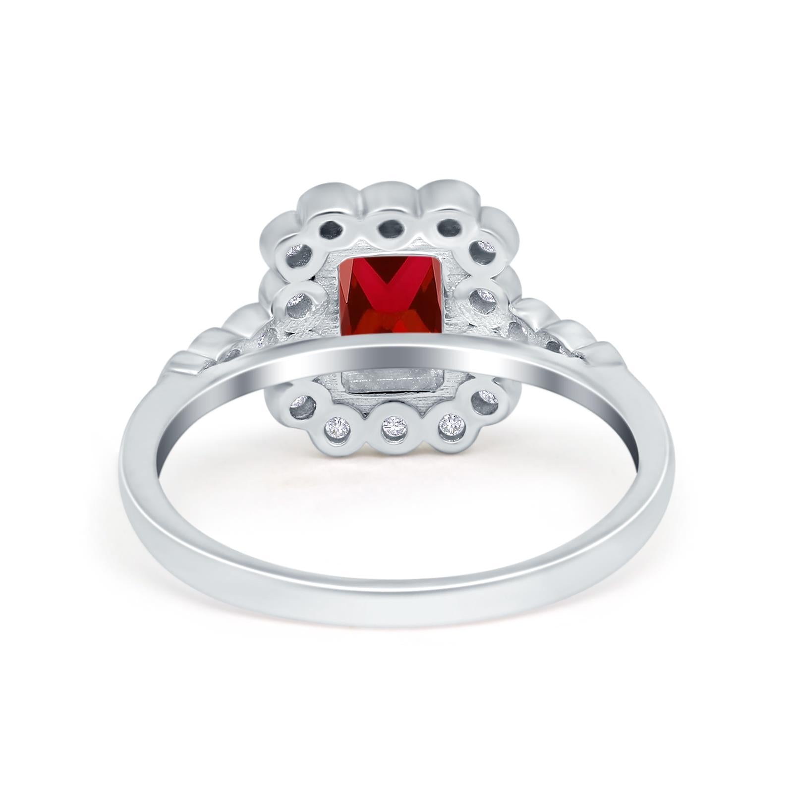 Halo Radiant Cut Wedding Ring Simulated Cubic Zirconia 925 Sterling Silver