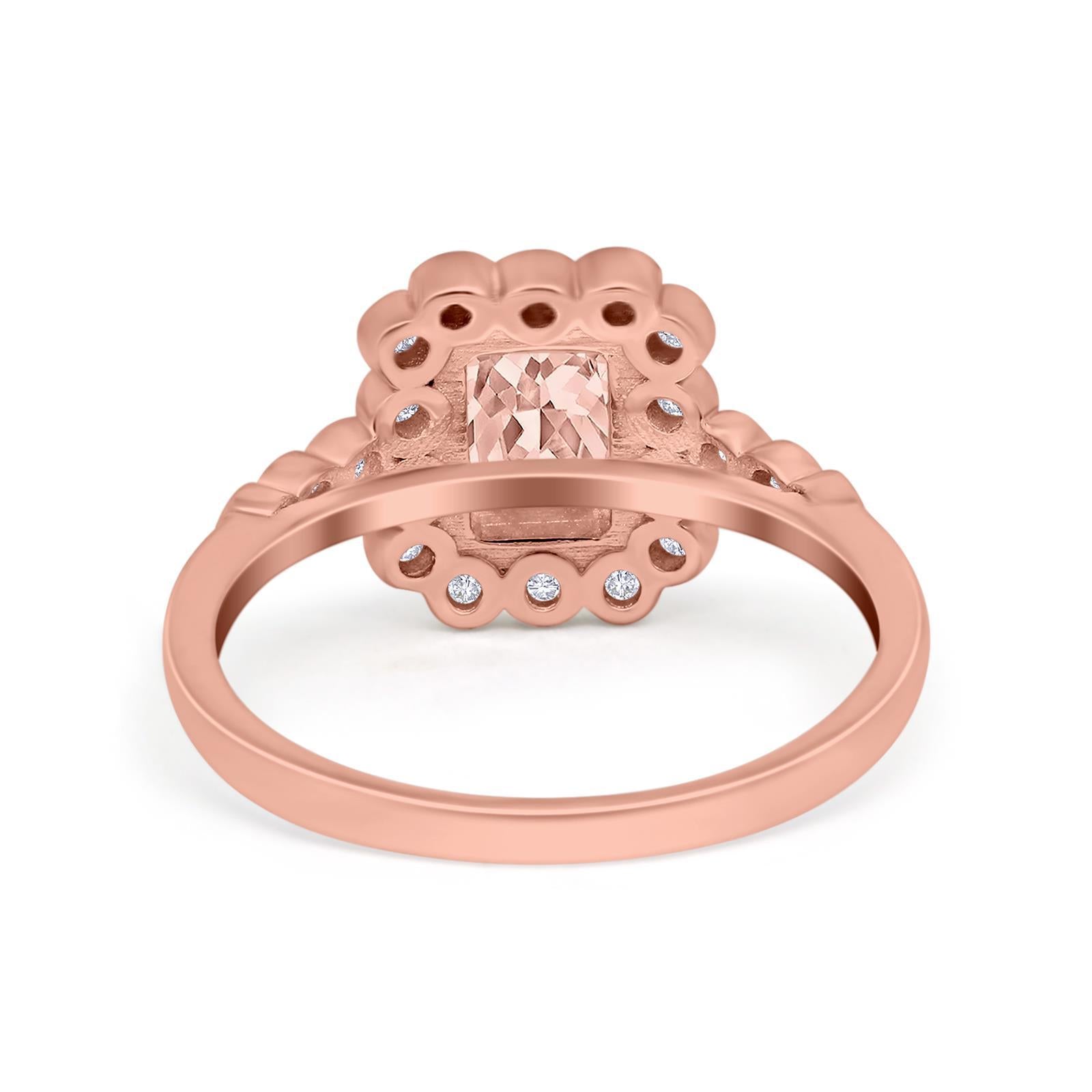 Halo Radiant Cut Wedding Ring Simulated Cubic Zirconia 925 Sterling Silver