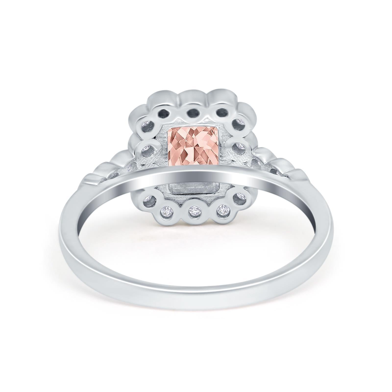 Halo Radiant Cut Wedding Ring Simulated Cubic Zirconia 925 Sterling Silver