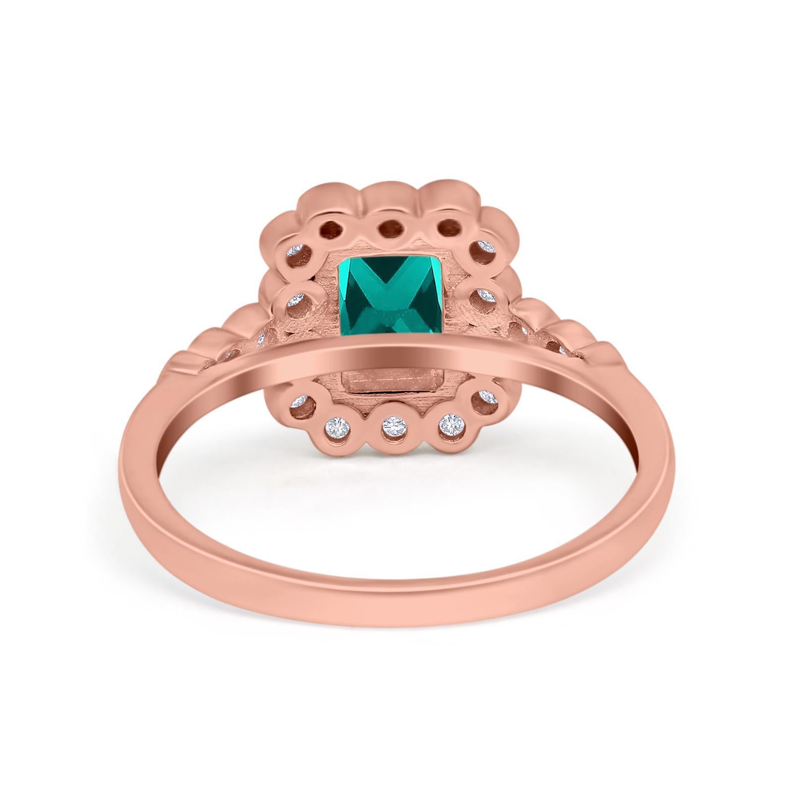 Halo Radiant Cut Wedding Ring Simulated Cubic Zirconia 925 Sterling Silver