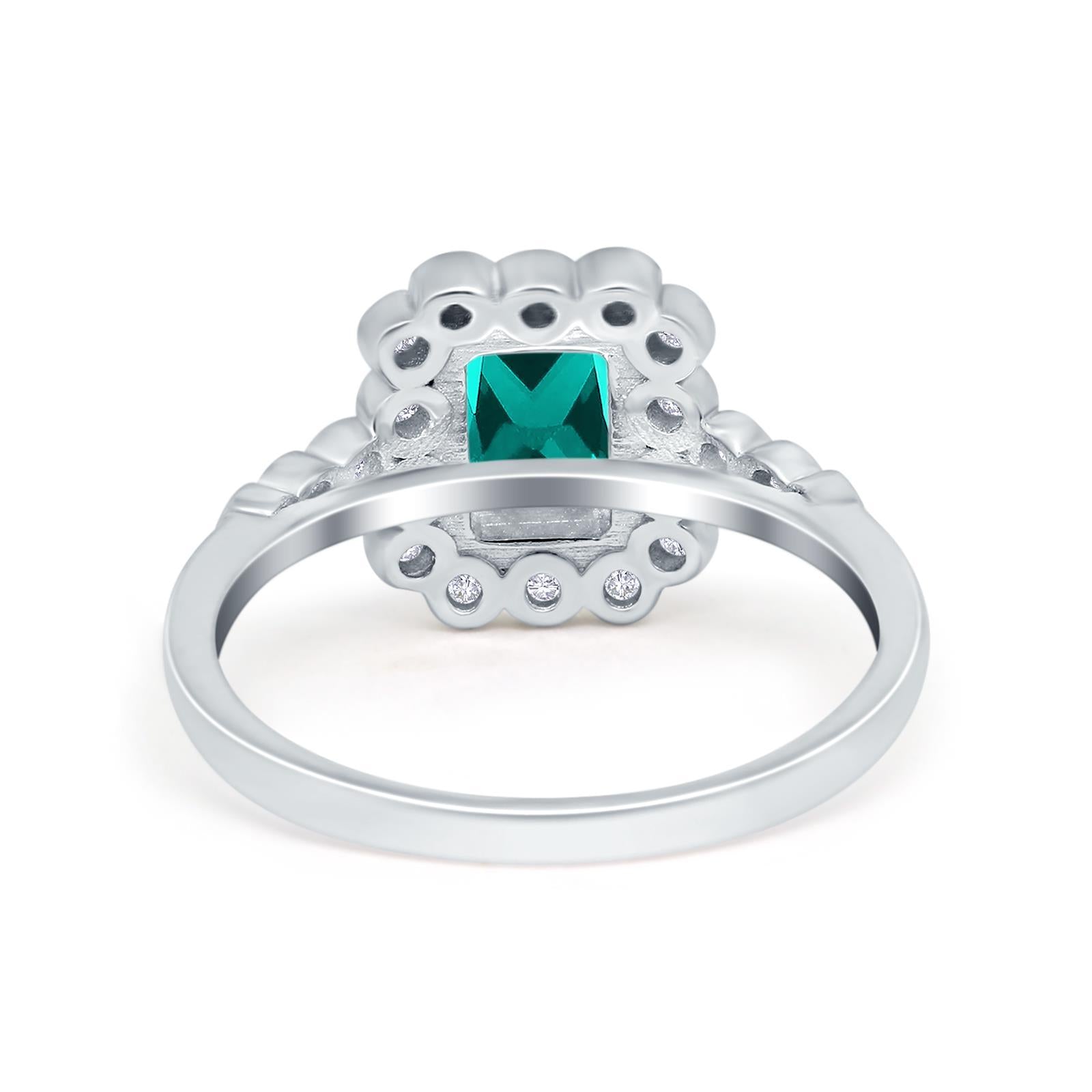 Halo Radiant Cut Wedding Ring Simulated Cubic Zirconia 925 Sterling Silver