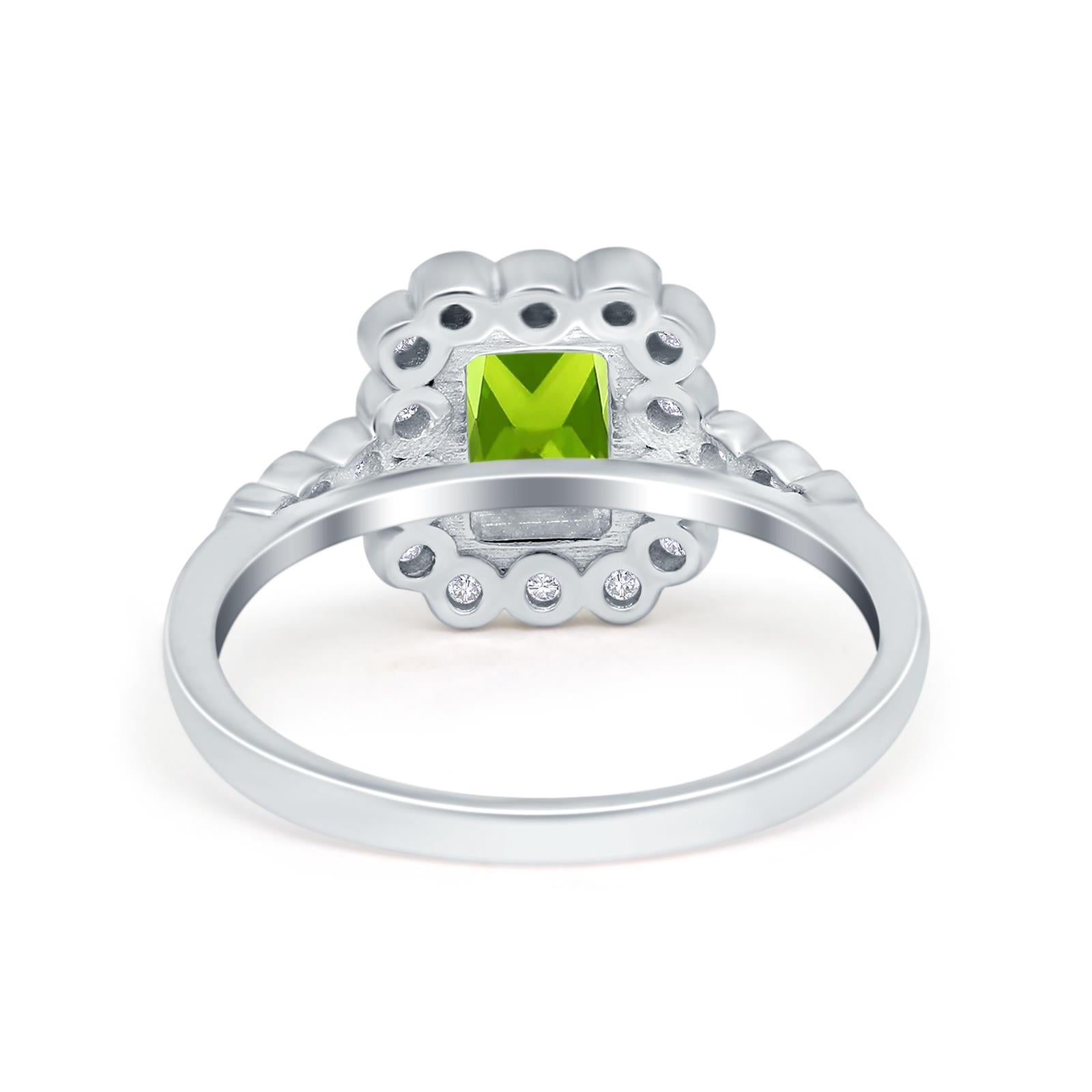 Halo Radiant Cut Wedding Ring Simulated Cubic Zirconia 925 Sterling Silver