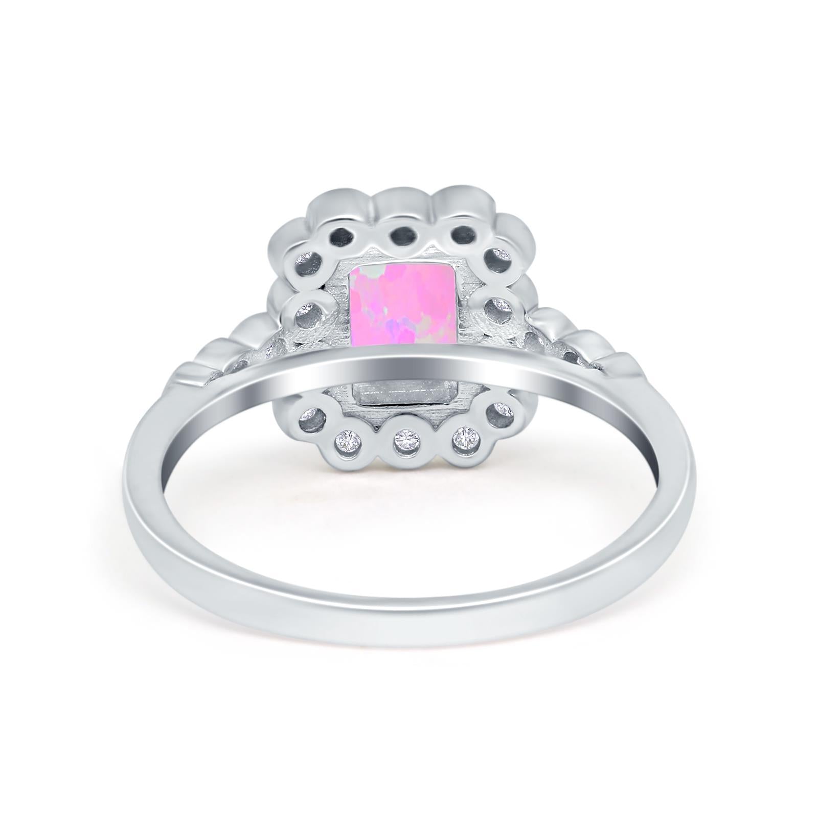 Halo Radiant Cut Wedding Ring Simulated Cubic Zirconia 925 Sterling Silver