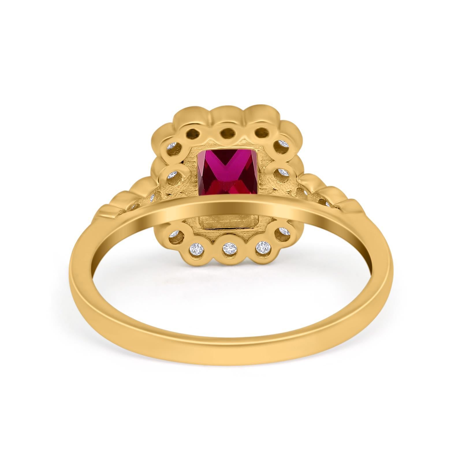 Halo Radiant Cut Wedding Ring Simulated Cubic Zirconia 925 Sterling Silver