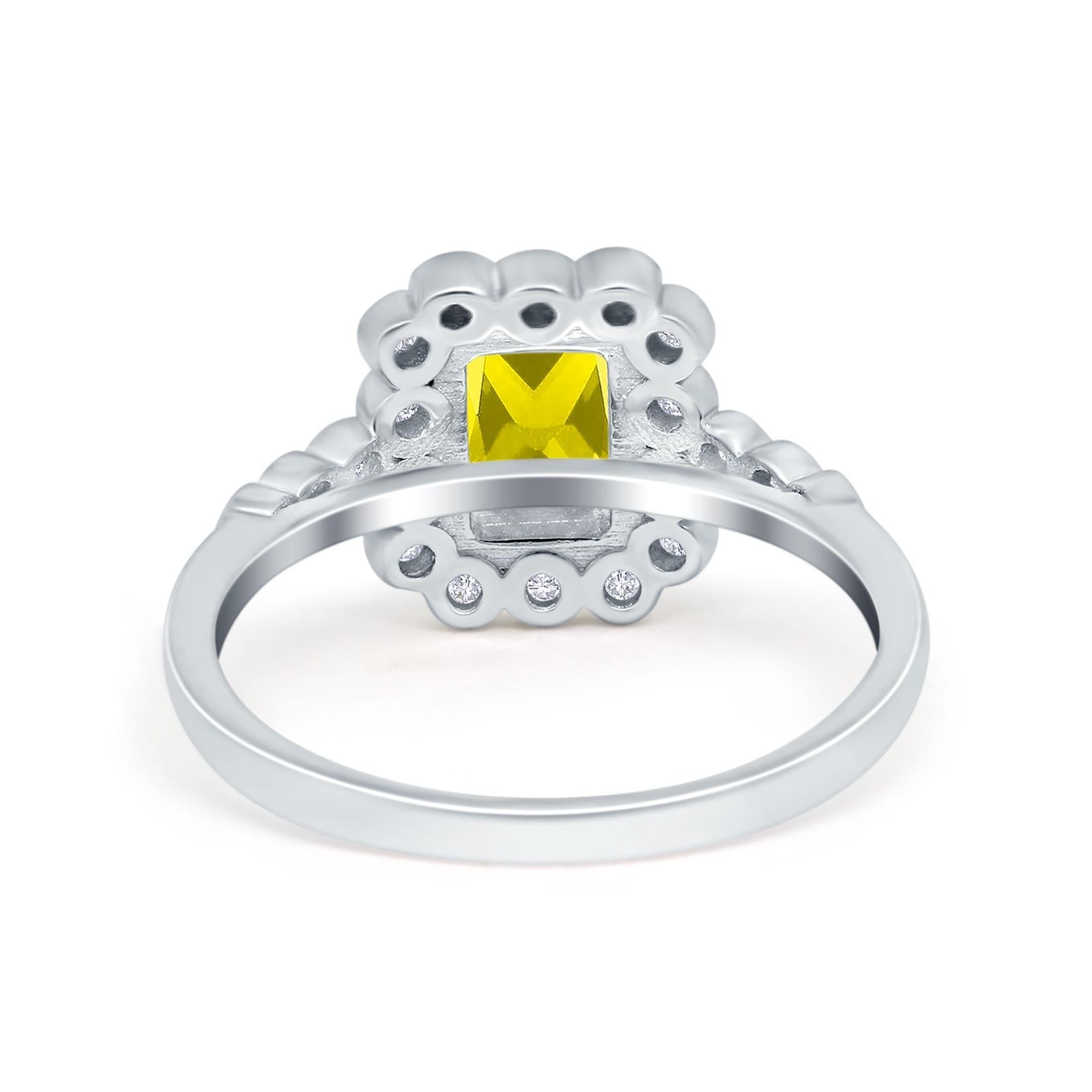 Halo Radiant Cut Wedding Ring Simulated Cubic Zirconia 925 Sterling Silver