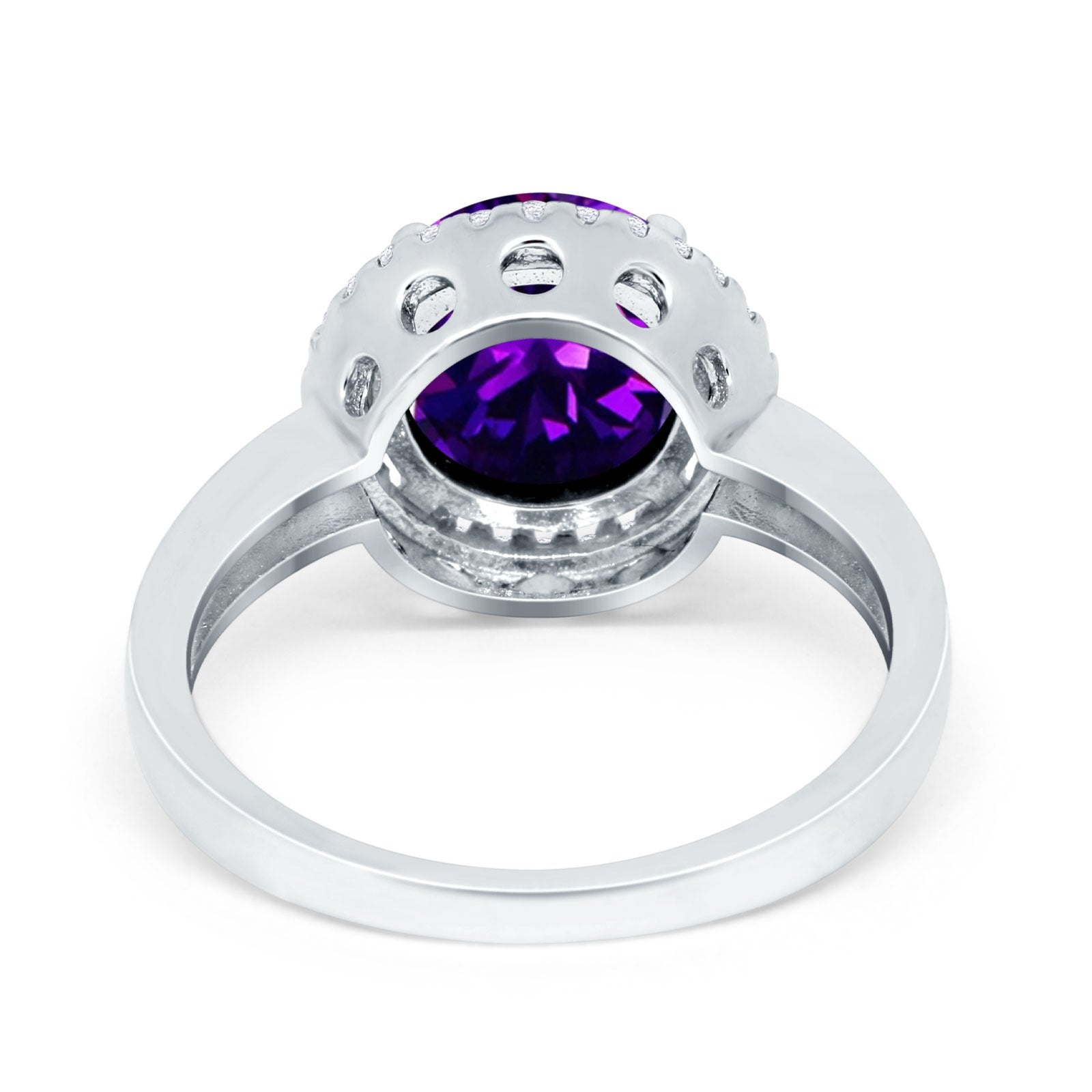 Halo Engagement Ring Large Round Simulated Cubic Zirconia 925 Sterling Silver