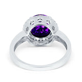 Halo Engagement Ring Large Round Simulated Cubic Zirconia 925 Sterling Silver