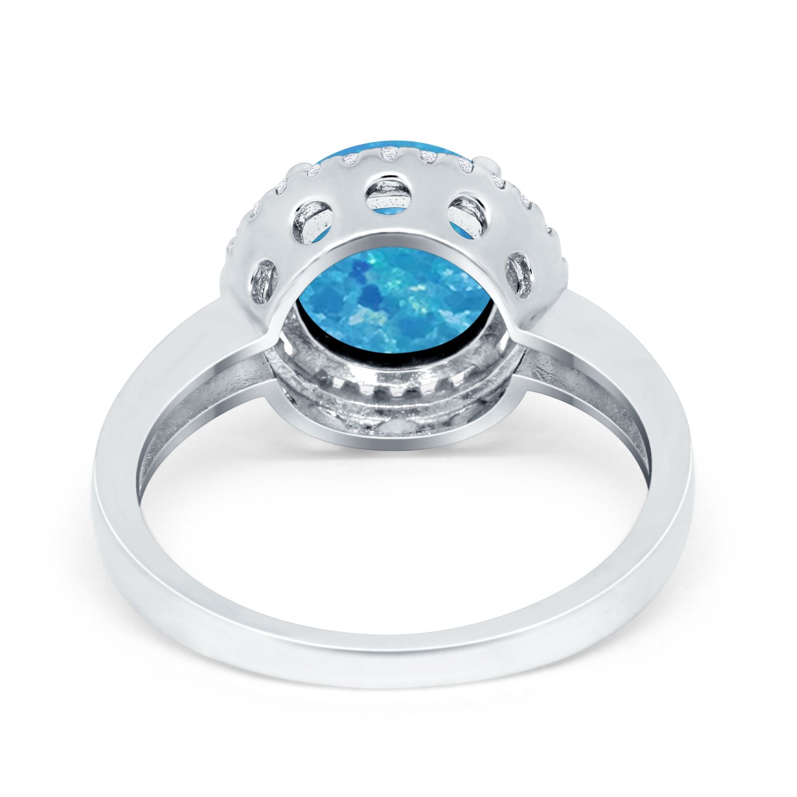 Halo Engagement Ring Large Round Simulated Cubic Zirconia 925 Sterling Silver