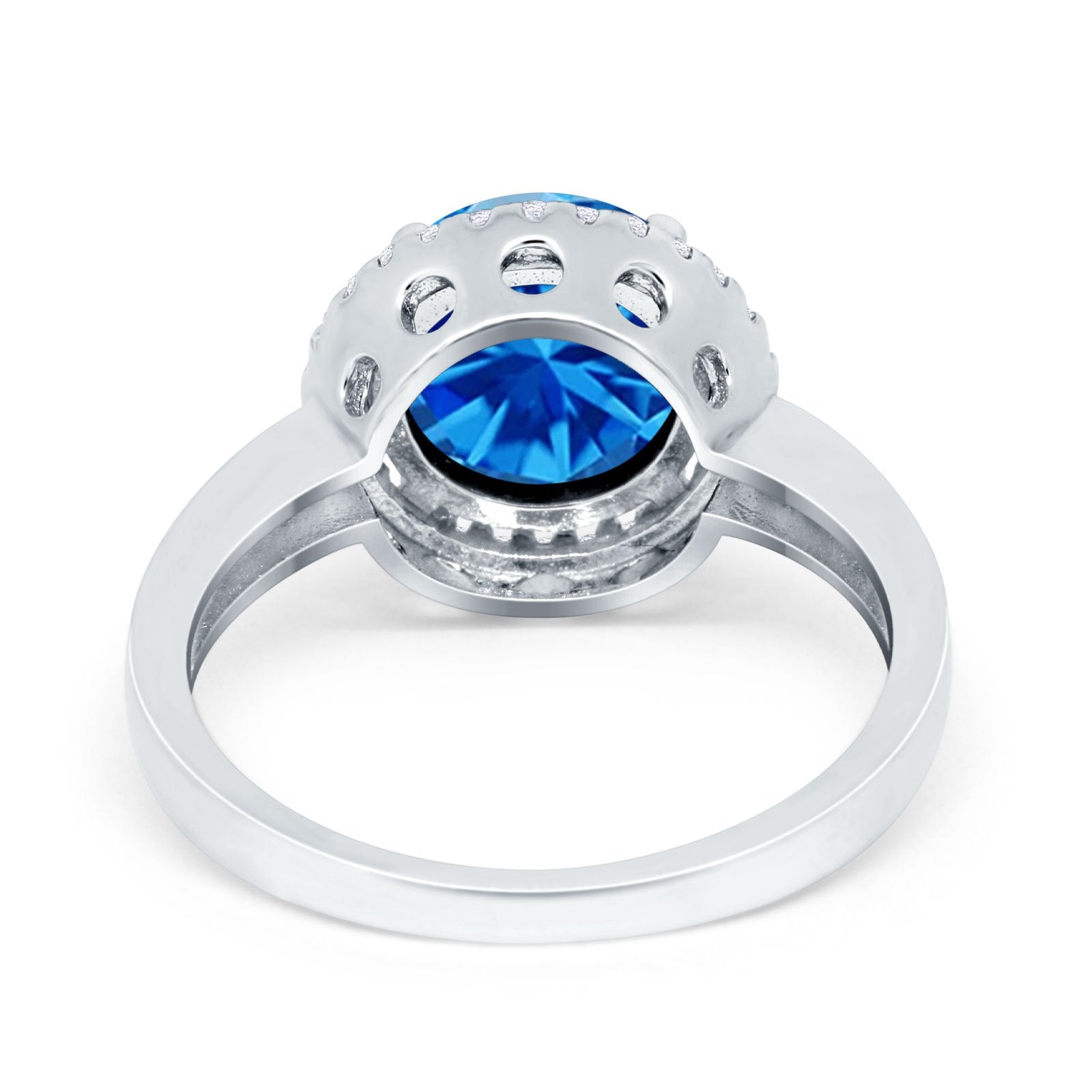 Halo Engagement Ring Large Round Simulated Cubic Zirconia 925 Sterling Silver