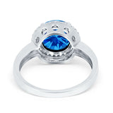 Halo Engagement Ring Large Round Simulated Cubic Zirconia 925 Sterling Silver