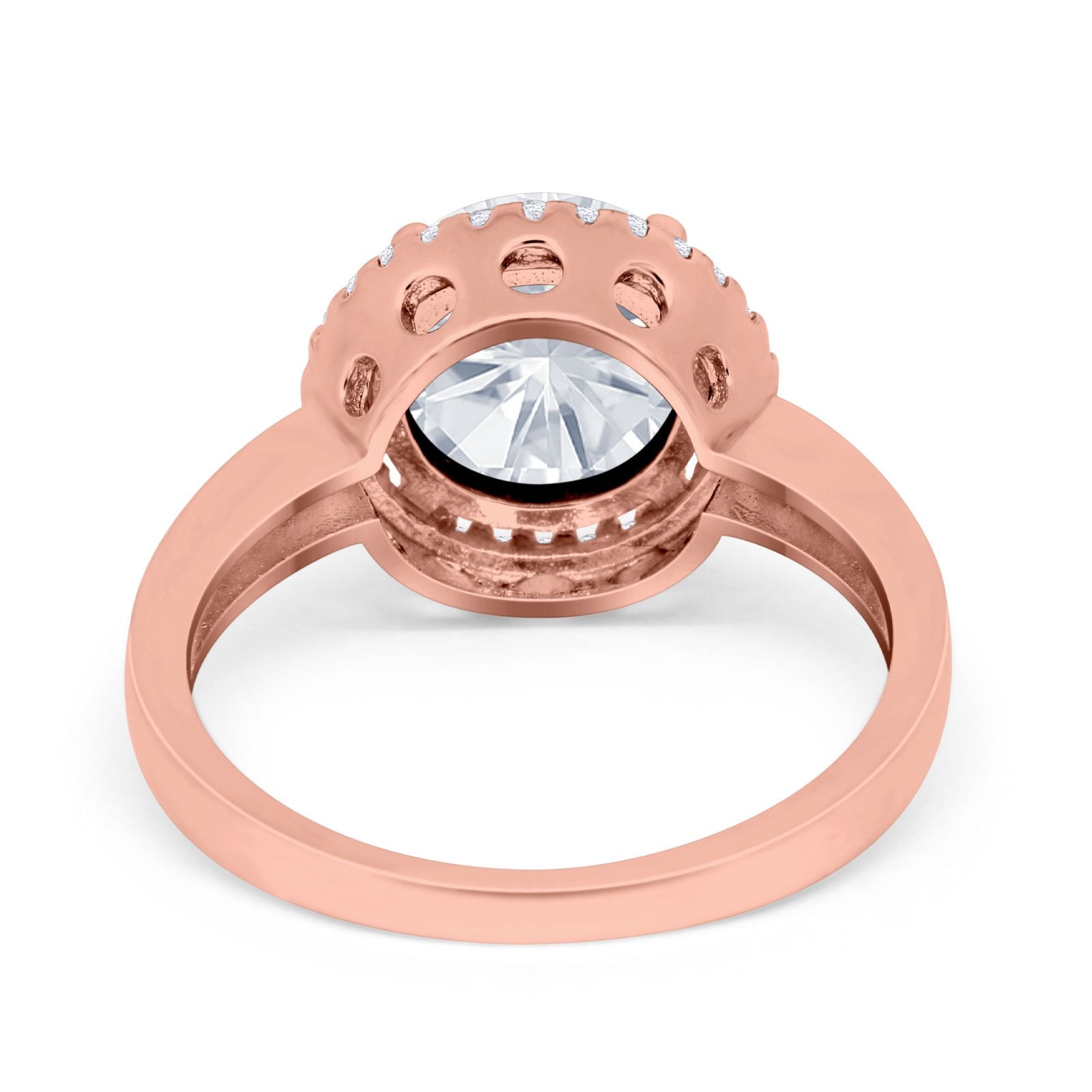 Halo Engagement Ring Large Round Simulated Cubic Zirconia 925 Sterling Silver