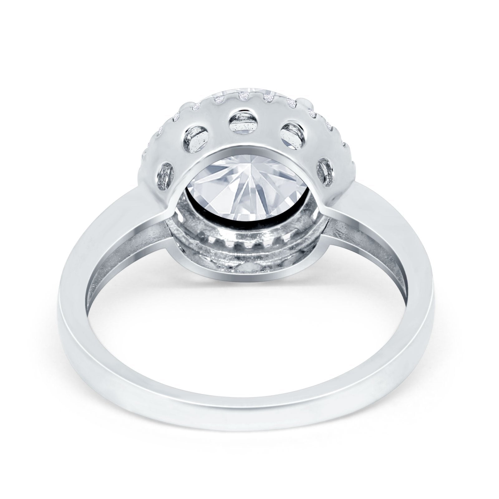 Halo Engagement Ring Large Round Simulated Cubic Zirconia 925 Sterling Silver