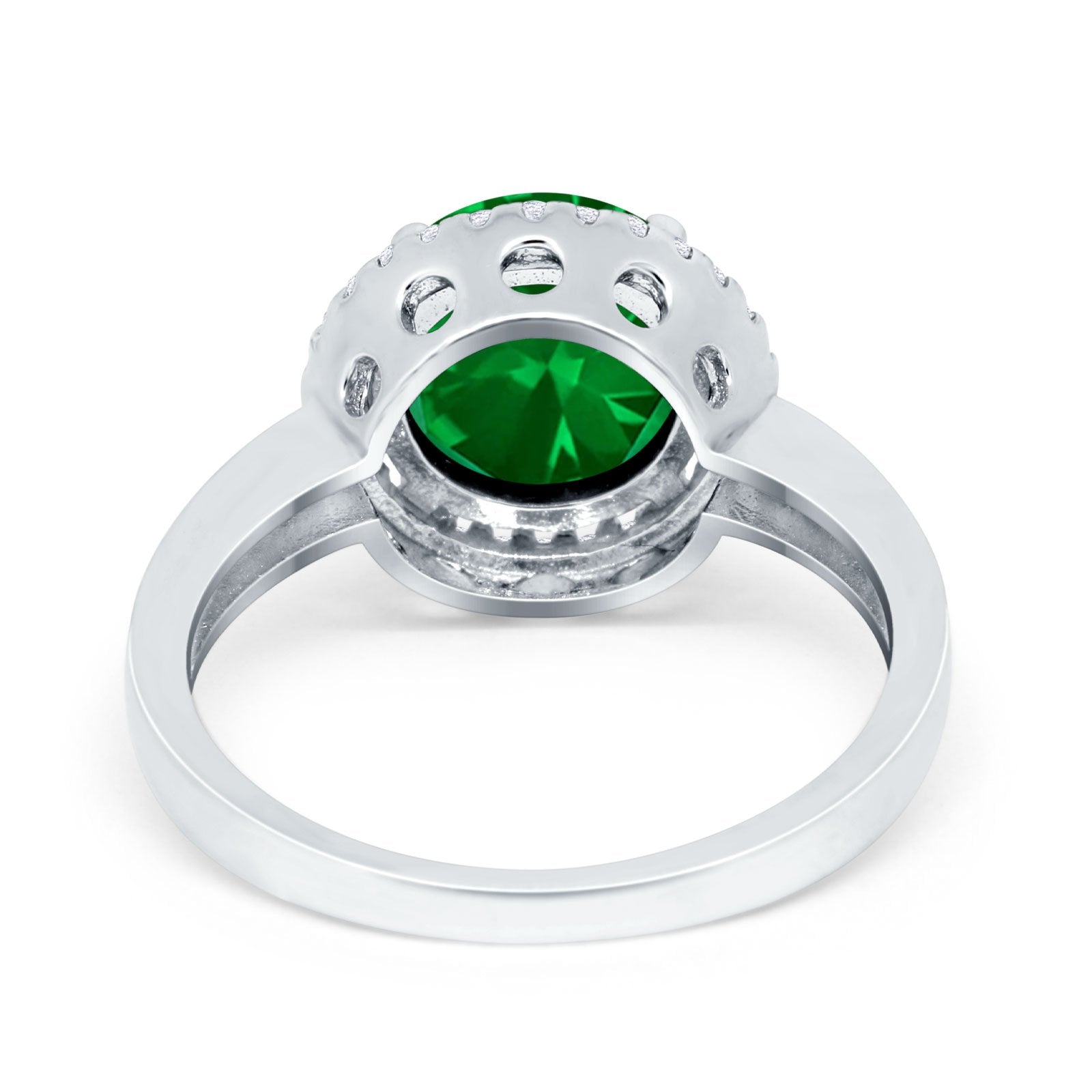 Halo Engagement Ring Large Round Simulated Cubic Zirconia 925 Sterling Silver