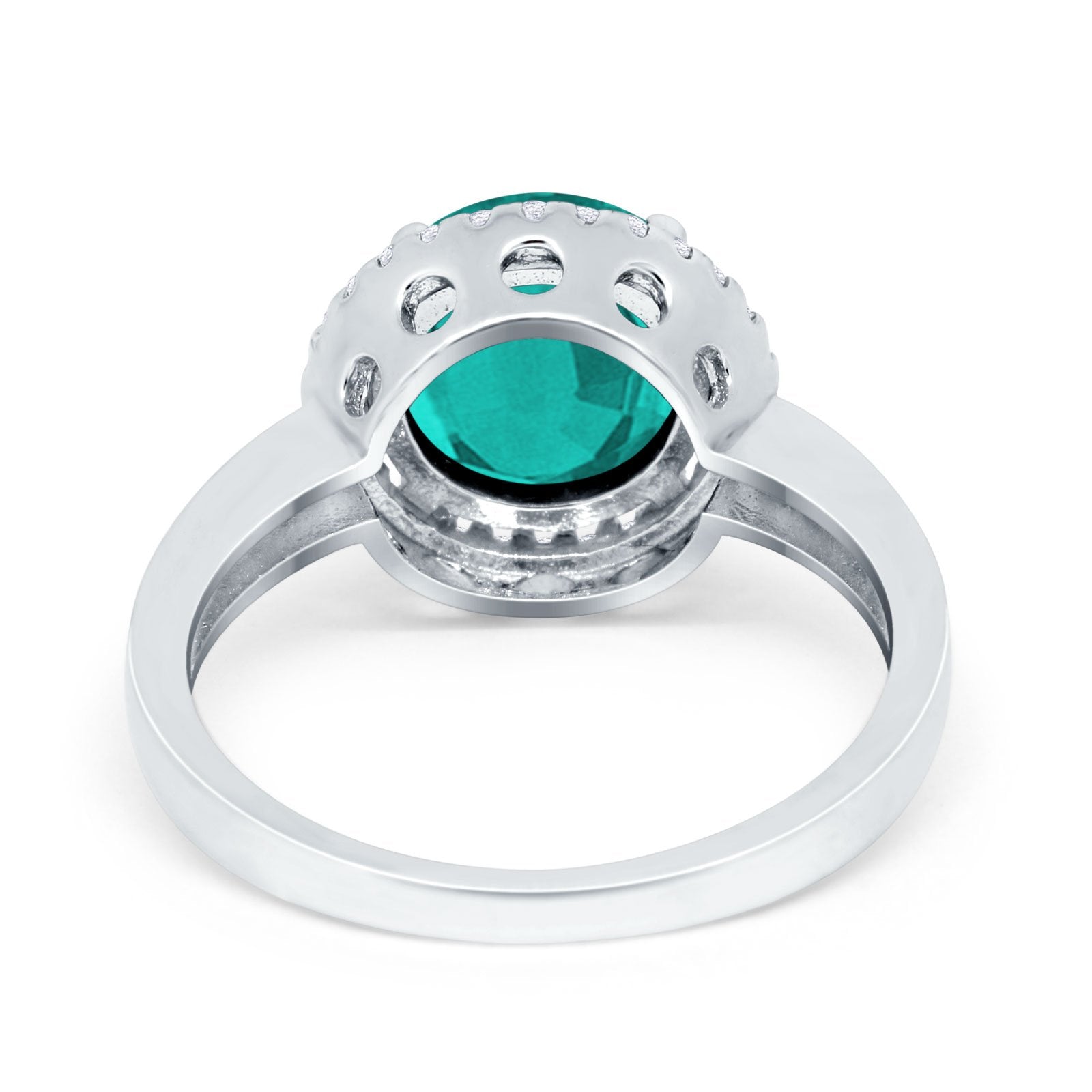 Halo Engagement Ring Large Round Simulated Cubic Zirconia 925 Sterling Silver