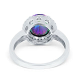 Halo Engagement Ring Large Round Simulated Cubic Zirconia 925 Sterling Silver
