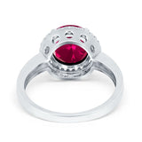 Halo Engagement Ring Large Round Simulated Cubic Zirconia 925 Sterling Silver