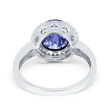 Halo Engagement Ring Large Round Simulated Cubic Zirconia 925 Sterling Silver