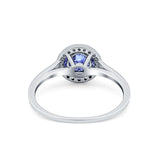Halo Wedding Bridal Ring Round Simulated Cubic Zirconia 925 Sterling Silver