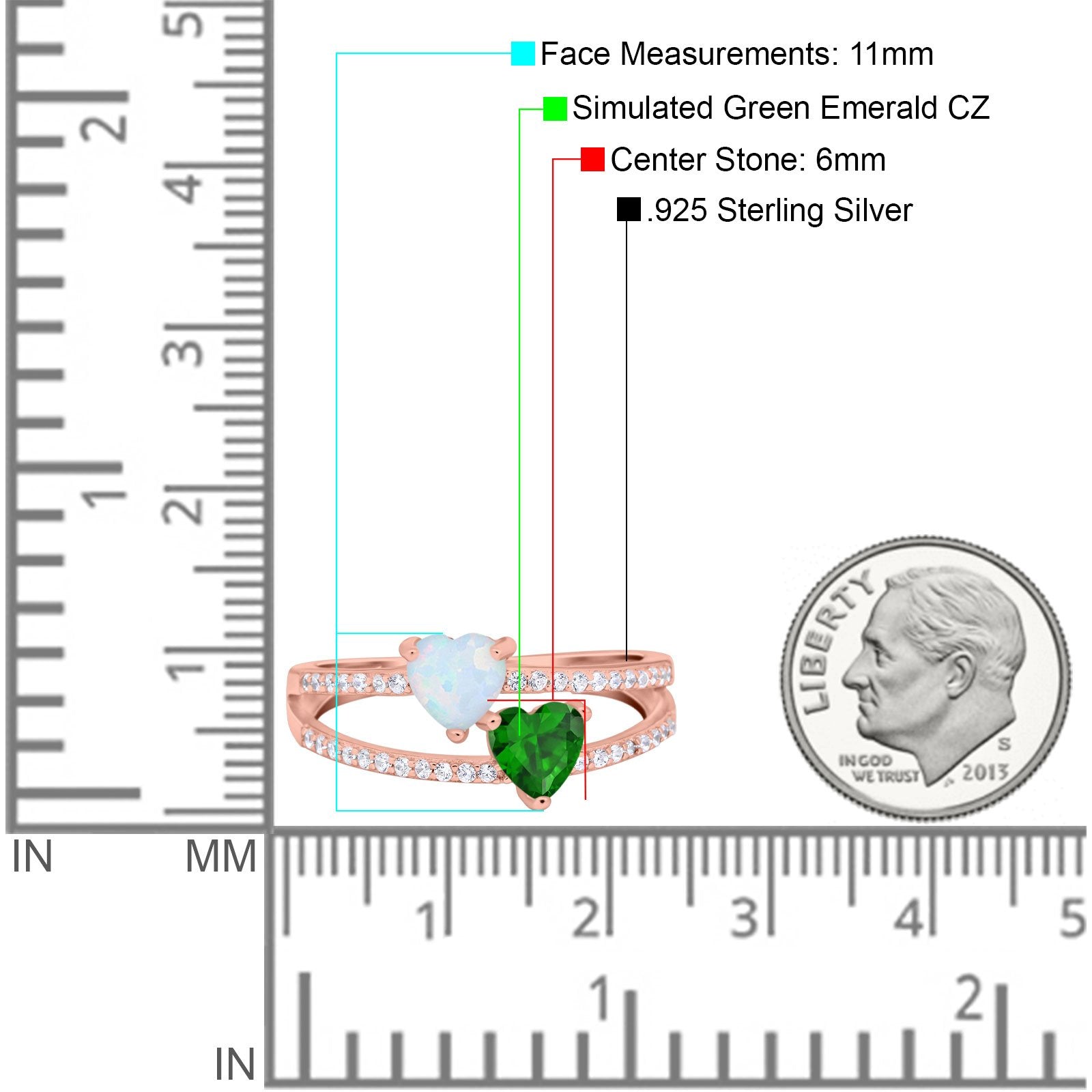 Heart Promise Ring Double Heart Created White Opal Round Simulated Cubic Zirconia 925 Sterling Silver