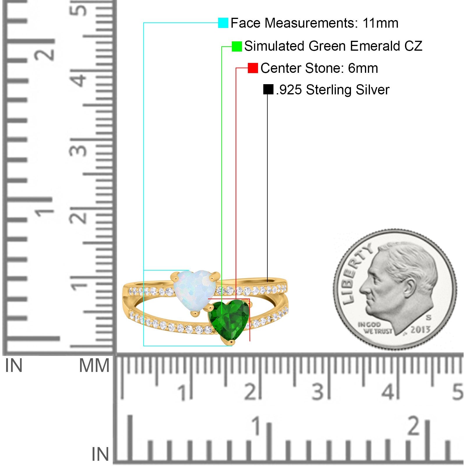 Heart Promise Ring Double Heart Created White Opal Round Simulated Cubic Zirconia 925 Sterling Silver