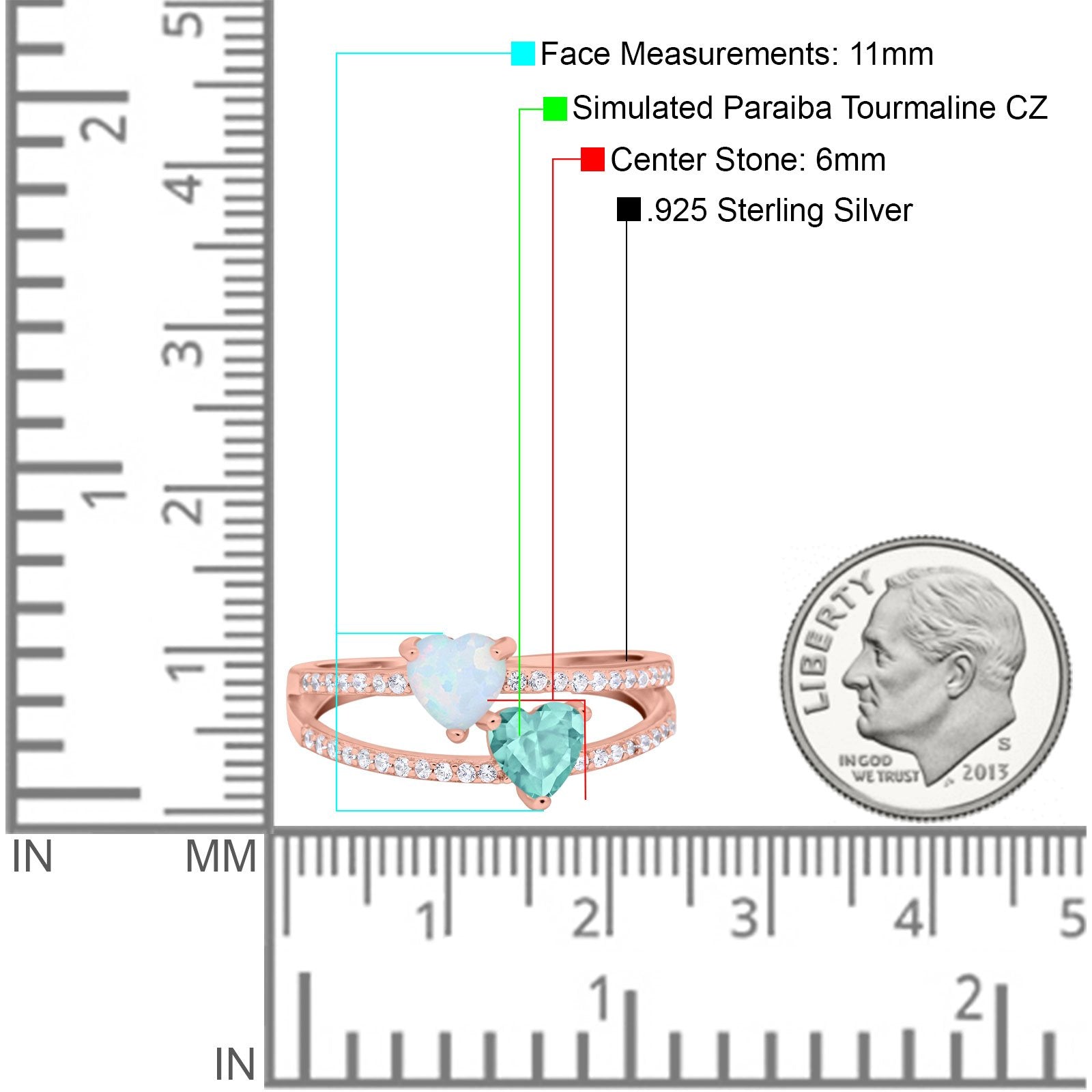 Heart Promise Ring Double Heart Created White Opal Round Simulated Cubic Zirconia 925 Sterling Silver