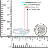 Heart Promise Ring Double Heart Created White Opal Round Simulated Cubic Zirconia 925 Sterling Silver