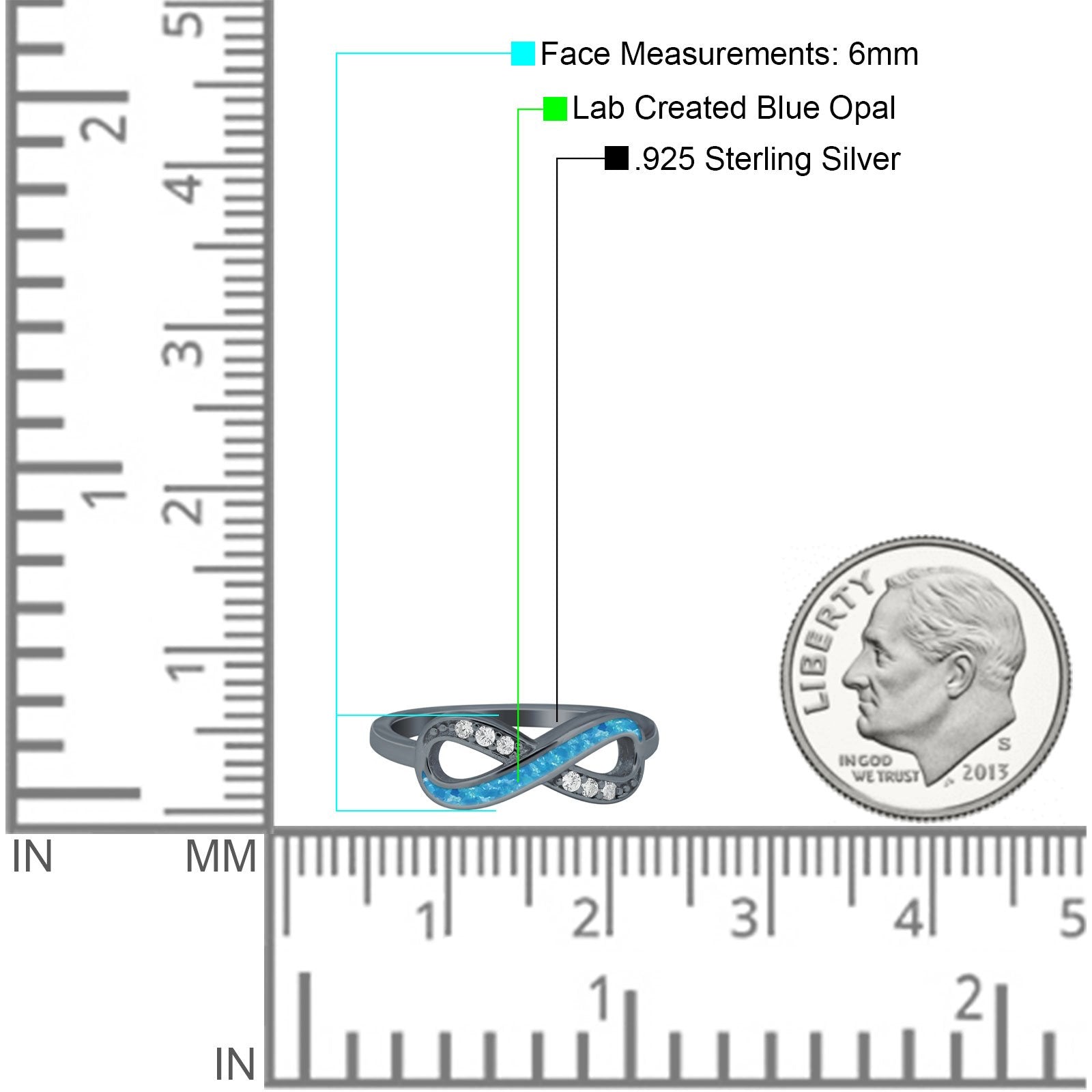 Infinity Ring Crisscross Simulated Cubic Zirconia Lab Opal 925 Sterling Silver