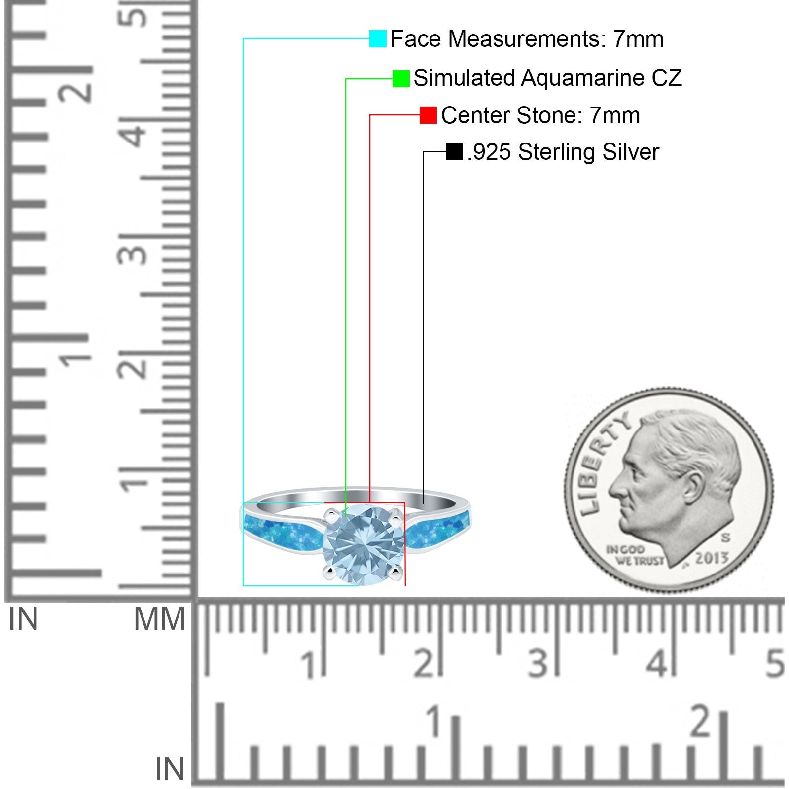 Solitaire Accent Engagement Ring Created Blue Opal Round Simulated Cubic Zirconia 925 Sterling Silver