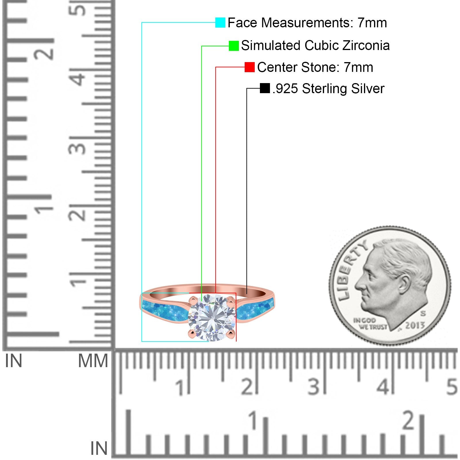 Solitaire Accent Engagement Ring Created Blue Opal Round Simulated Cubic Zirconia 925 Sterling Silver