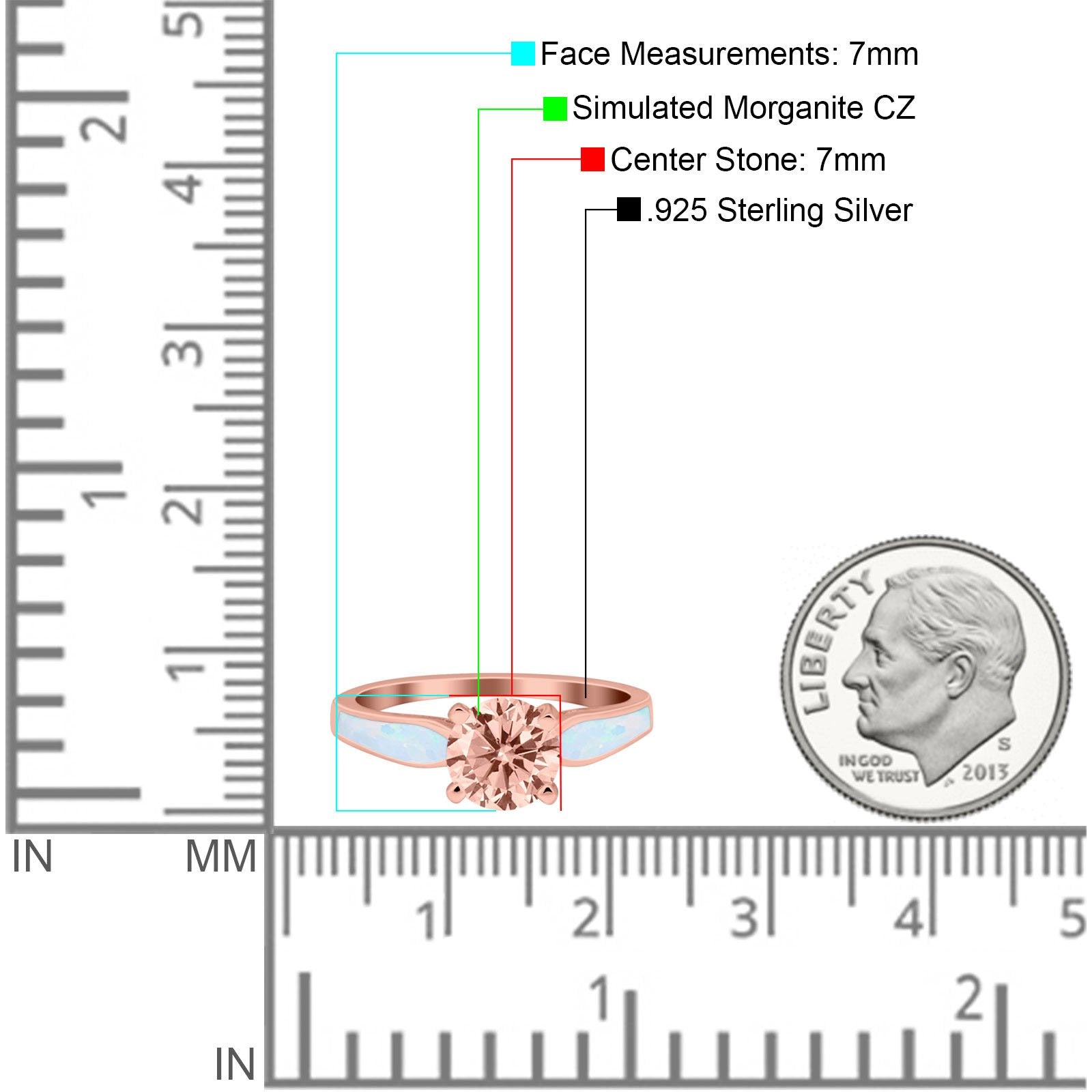Solitaire Accent Engagement Ring Created White Opal Round Simulated Cubic Zirconia 925 Sterling Silver