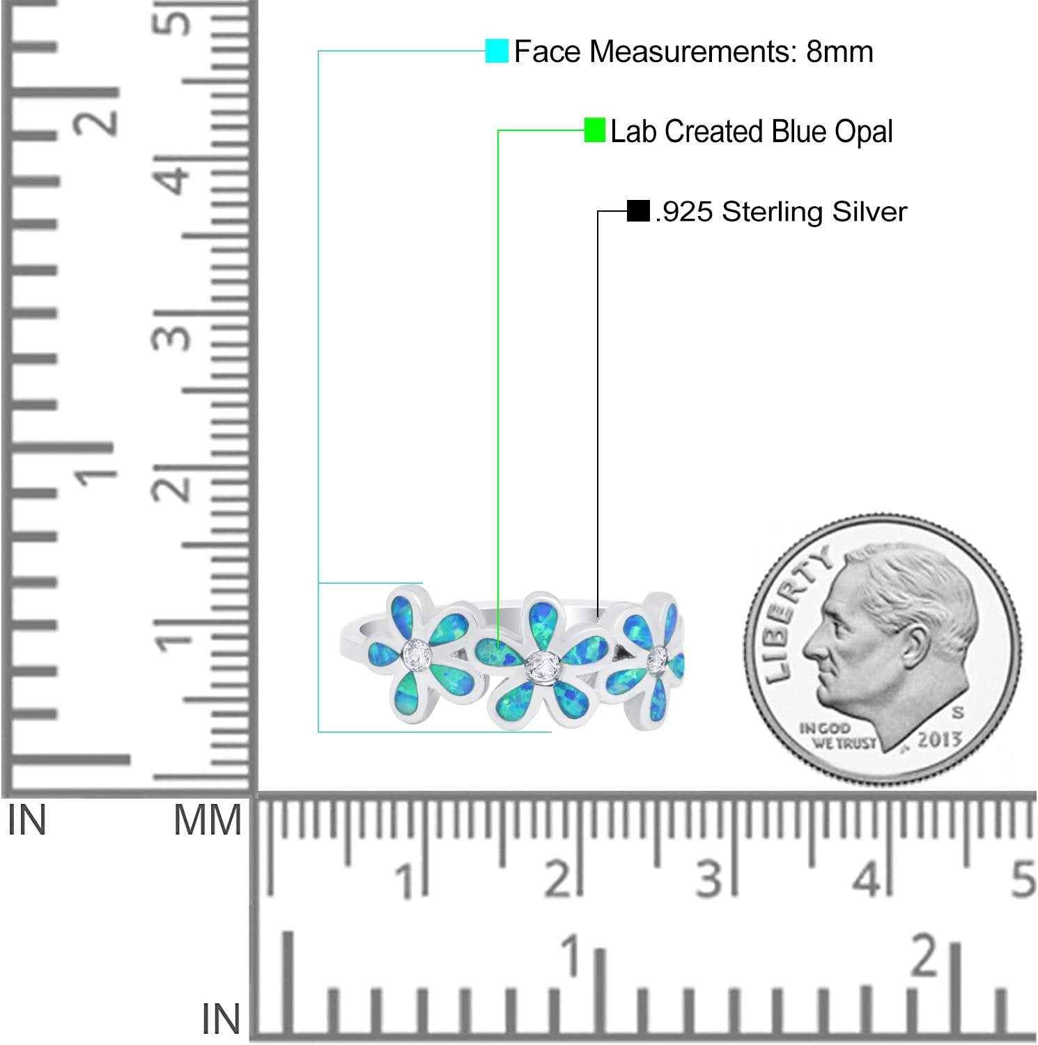 Plumeria Flower Ring Band Lab Created Opal Simulated Cubic Zirconia 925 Sterling Silver (8mm)