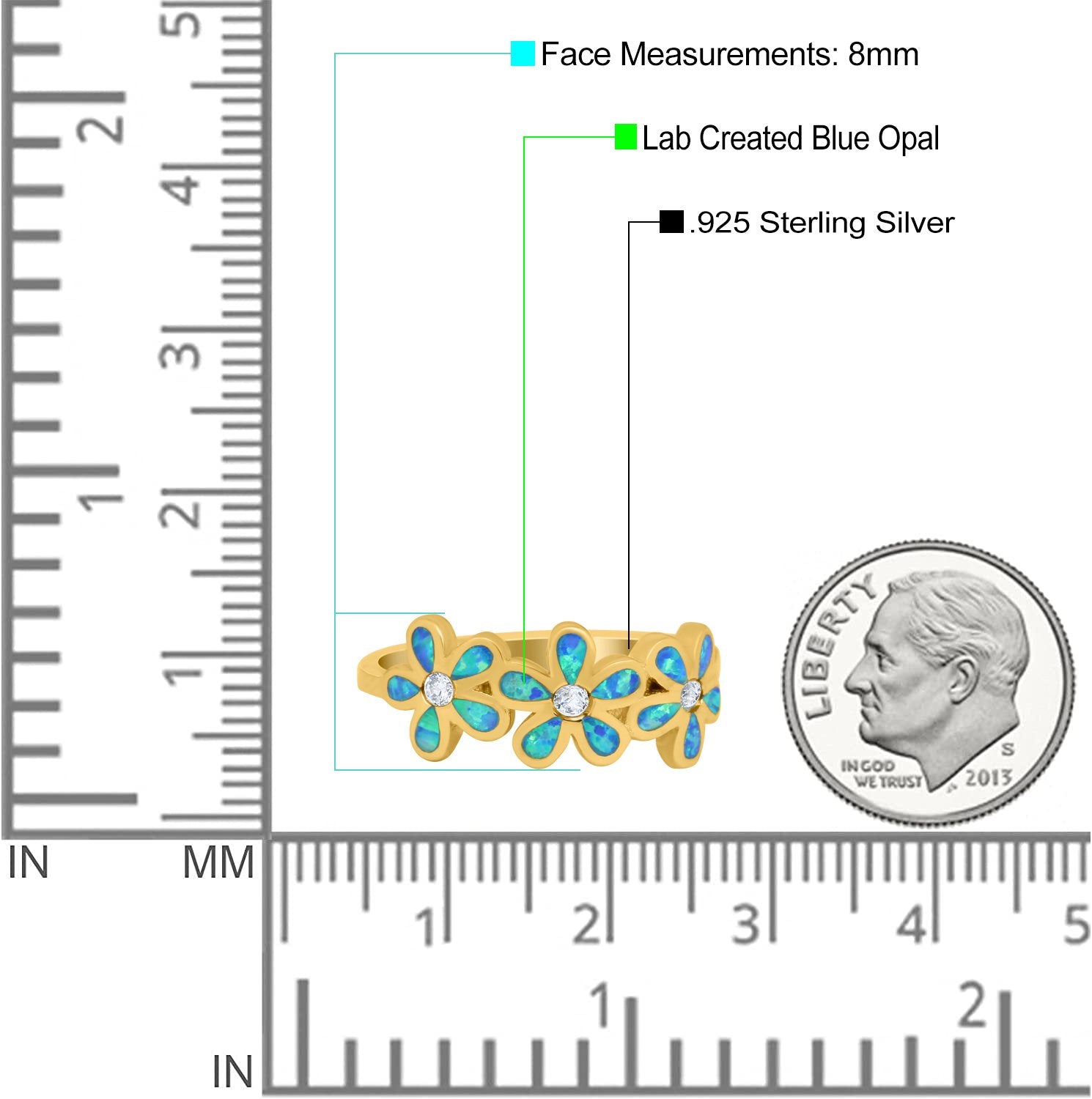 Plumeria Flower Ring Band Lab Created Opal Simulated Cubic Zirconia 925 Sterling Silver (8mm)