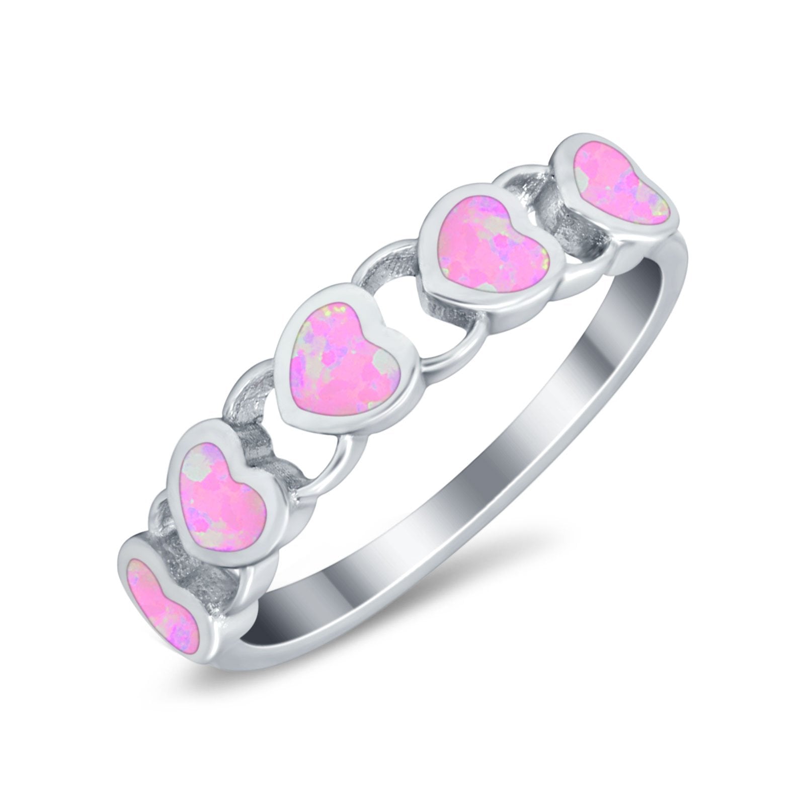 Heart Promise Thumb Eternity Rings Sideways Simulated Opal 925 Sterling Silver