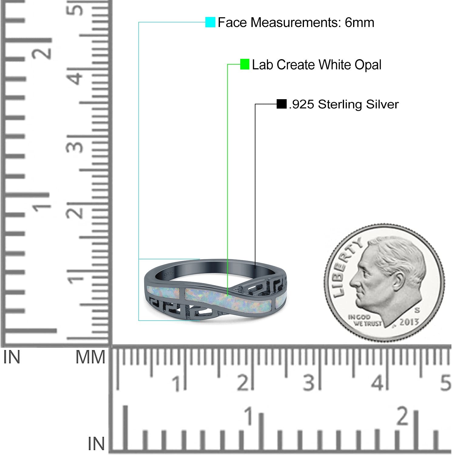Greek Key Crisscross Ring Lab Created White Opal Band 925 Sterling Silver