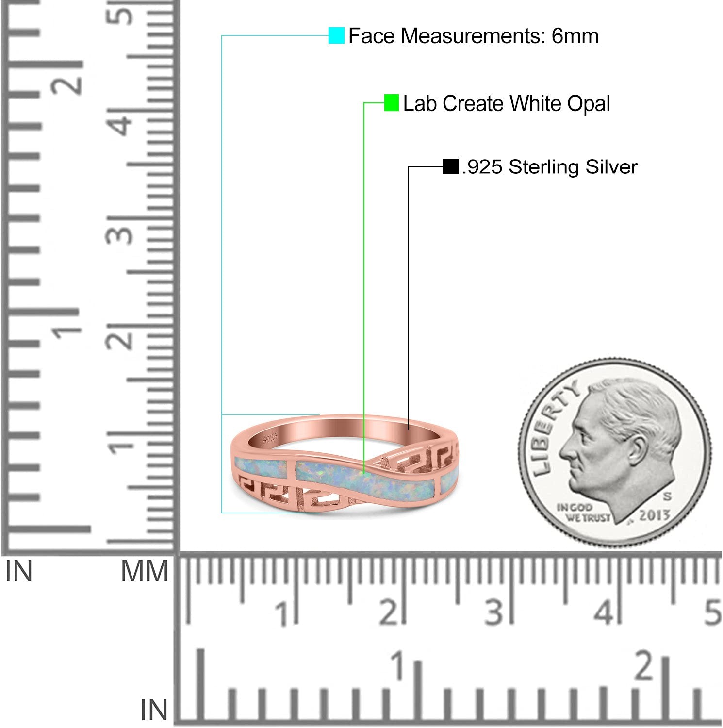 Greek Key Crisscross Ring Lab Created White Opal Band 925 Sterling Silver
