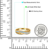 Greek Key Crisscross Ring Lab Created White Opal Band 925 Sterling Silver
