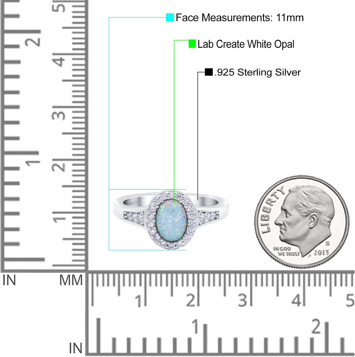 Lab Created Opal Halo Wedding Ring Round Simulated CZ 925 Sterling Silver (11mm)