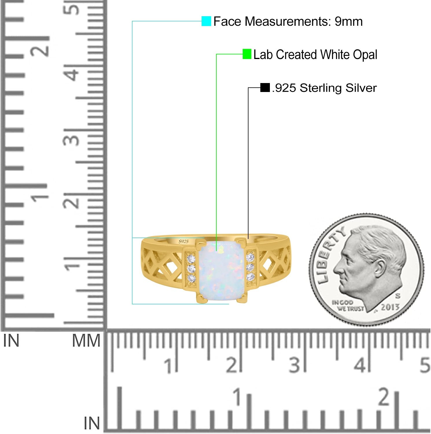 Fashion Ring Radiant Cut Lab Created White Opal Round Simulated Cubic Zirconia 925 Sterling Silver