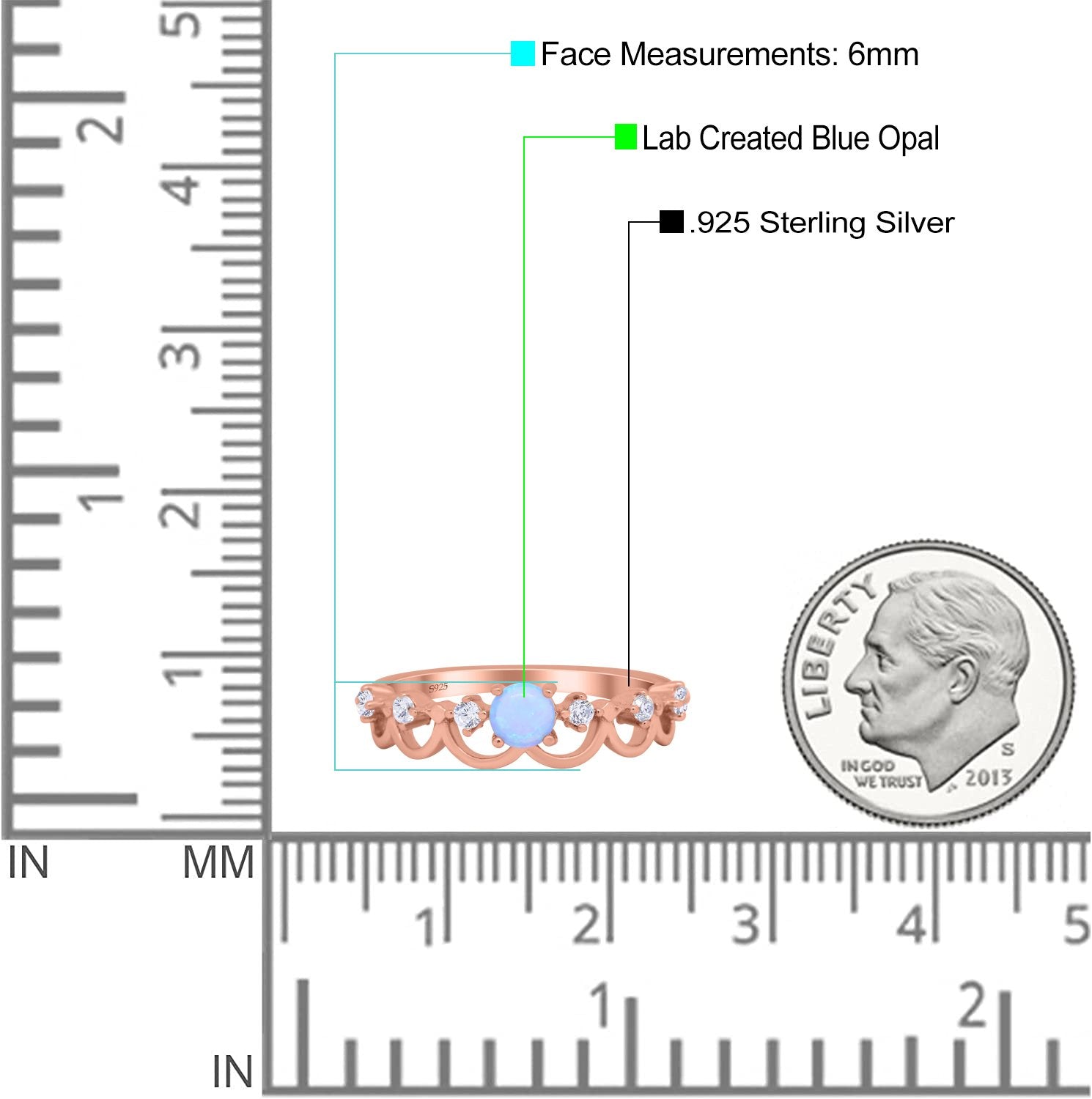 Fashion Half Eternity Ring Wave Design Round Lab Created Blue Opal Simulated Cubic Zirconia 925 Sterling Silver