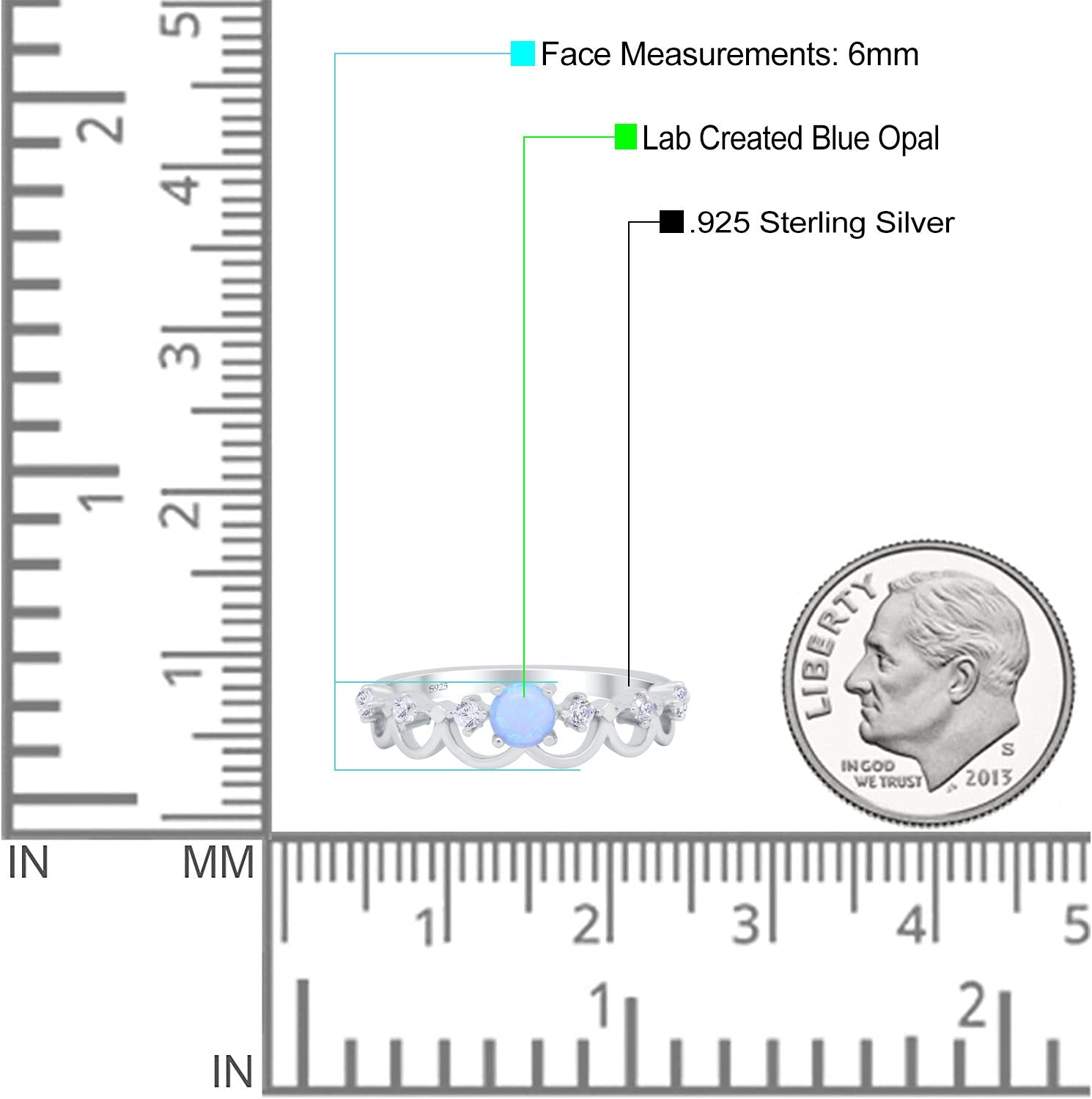 Fashion Half Eternity Ring Wave Design Round Lab Created Blue Opal Simulated Cubic Zirconia 925 Sterling Silver