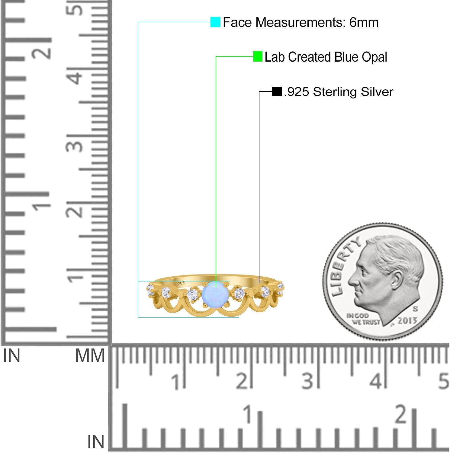 Fashion Half Eternity Ring Wave Design Round Lab Created Blue Opal Simulated Cubic Zirconia 925 Sterling Silver