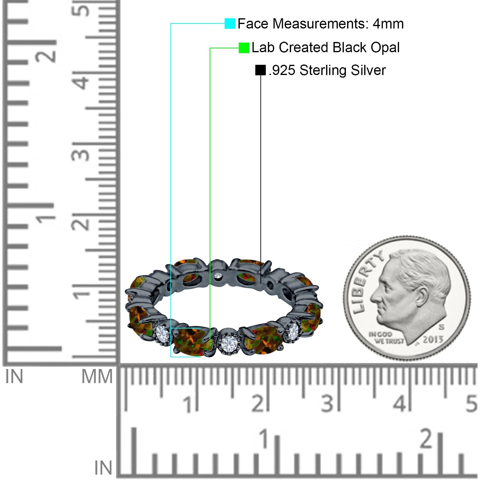 Full Eternity Stackable Band Ring Oval Created Opal 925 Sterling Silver
