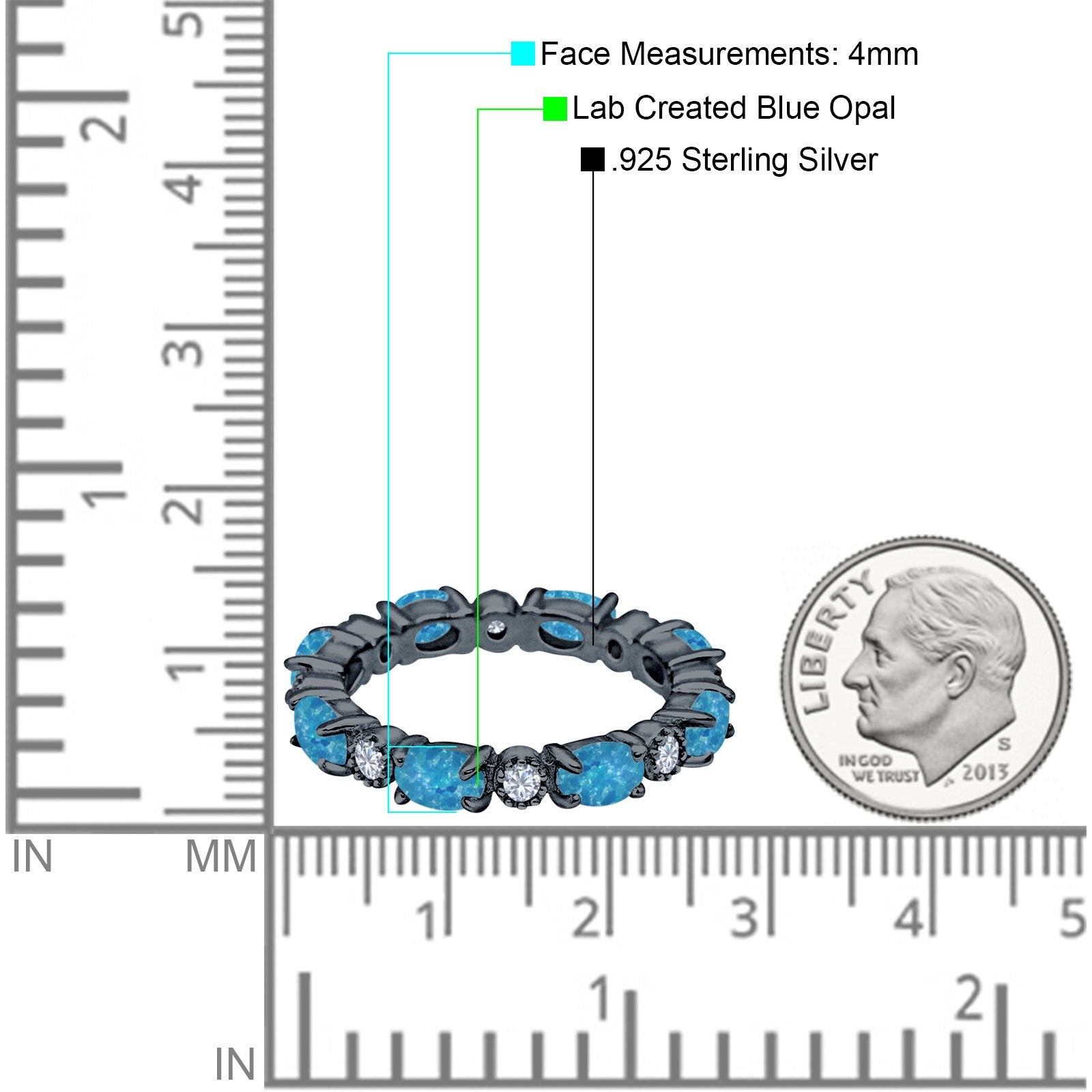 Full Eternity Stackable Band Ring Oval Created Opal 925 Sterling Silver