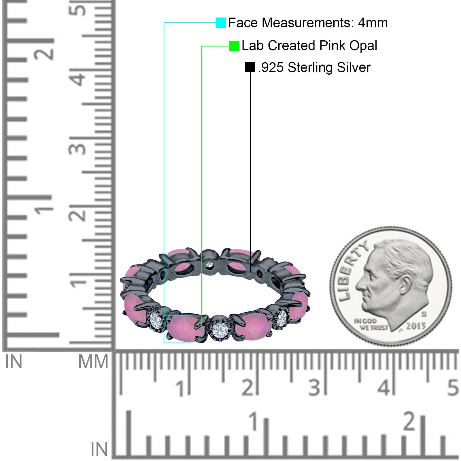 Full Eternity Stackable Band Ring Oval Created Opal 925 Sterling Silver