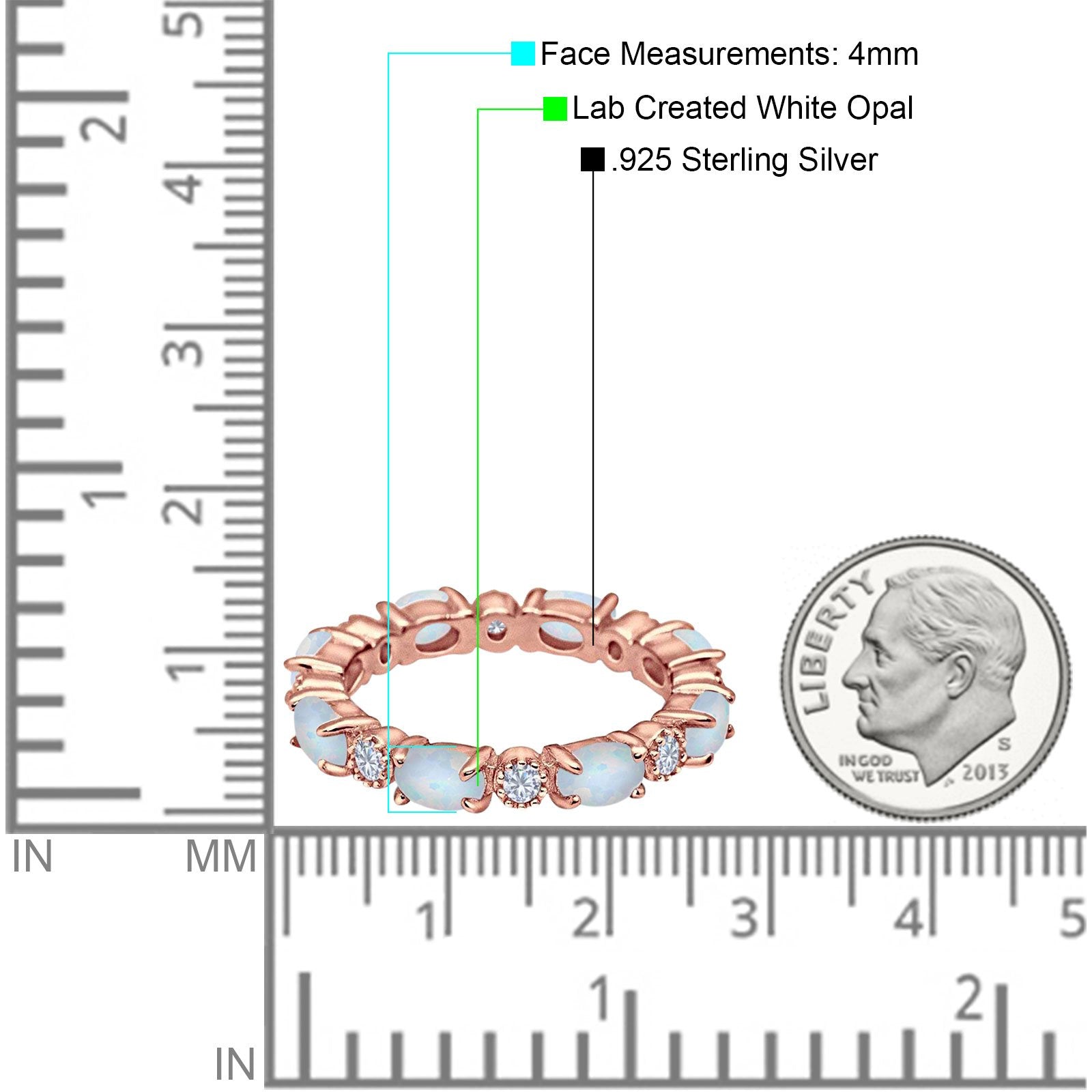 Full Eternity Stackable Band Ring Oval Created Opal 925 Sterling Silver