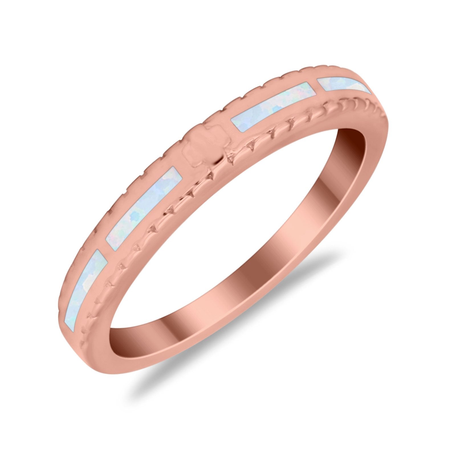 Wedding Rings Eternity Style Band Simulated Opal Round 925 Sterling Silver