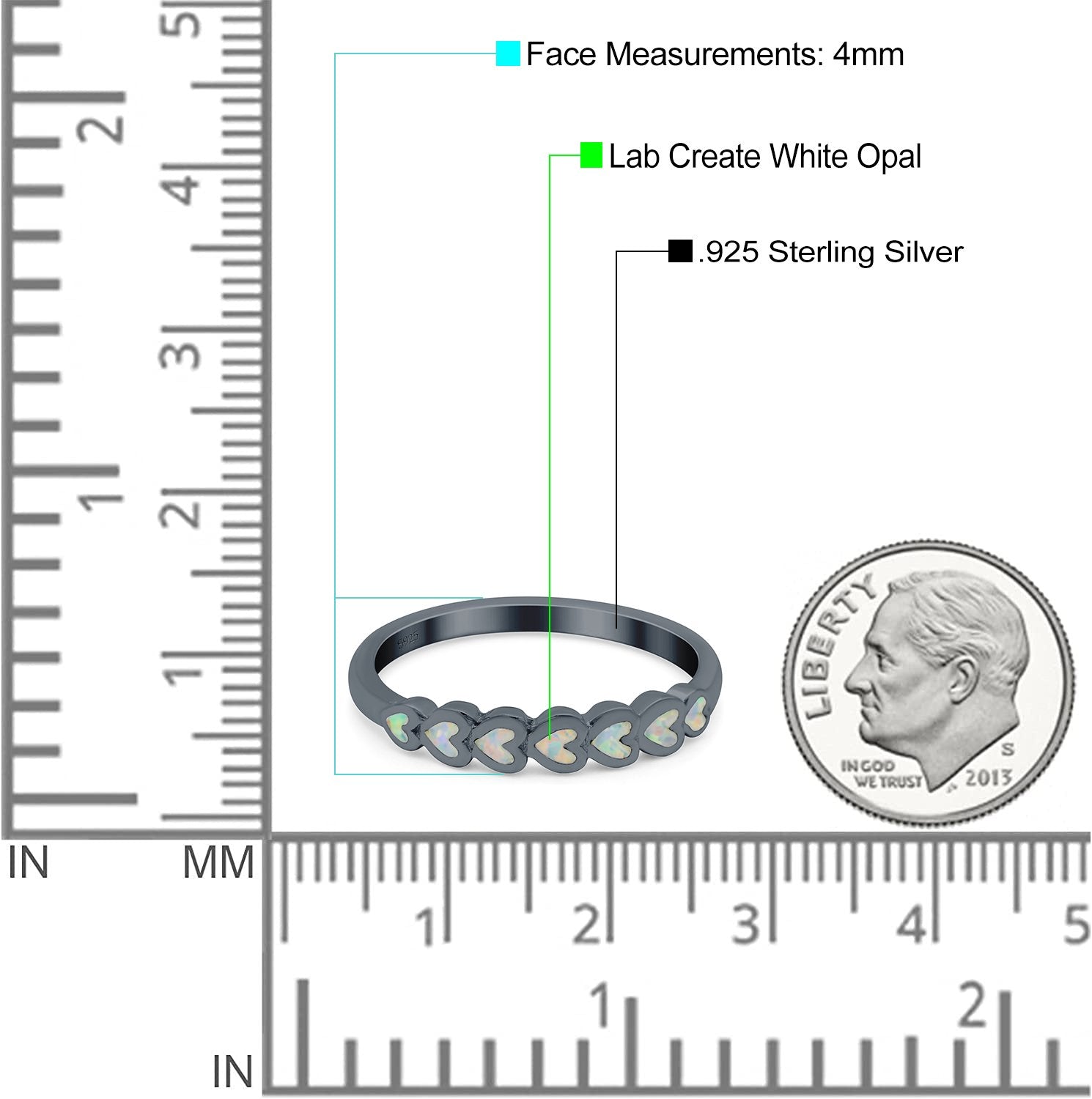 Sideways Heart Eternity Band Lab Created White Opal Band 925 Sterling Silver