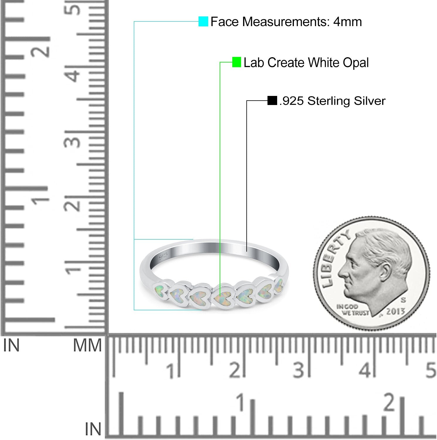 Sideways Heart Eternity Band Lab Created White Opal Band 925 Sterling Silver